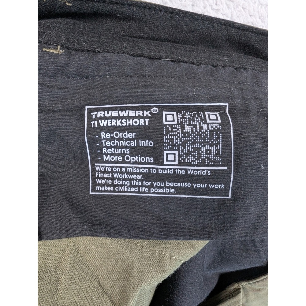 Truewerk T1 Werkshort Mens 34 Long Olive Green Cargo Work Shorts Tech Stretch - Picture 6 of 10